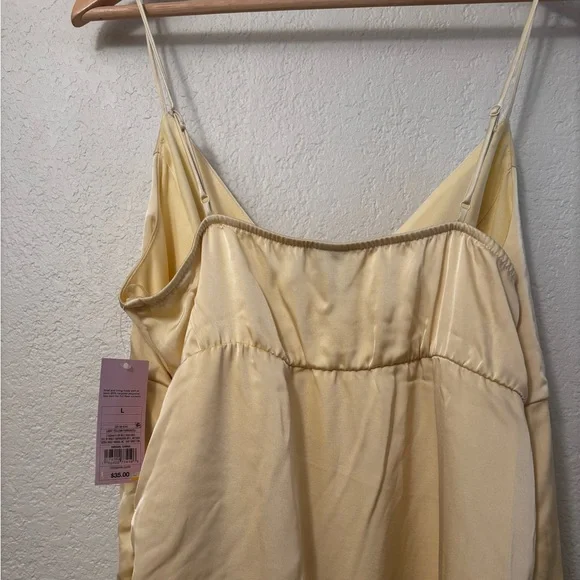 NWT Sleeveless Satin Asymmetrical Maxi A-Line Dress Wild Fable Light Yellow Sz L - Picture 5 of 7